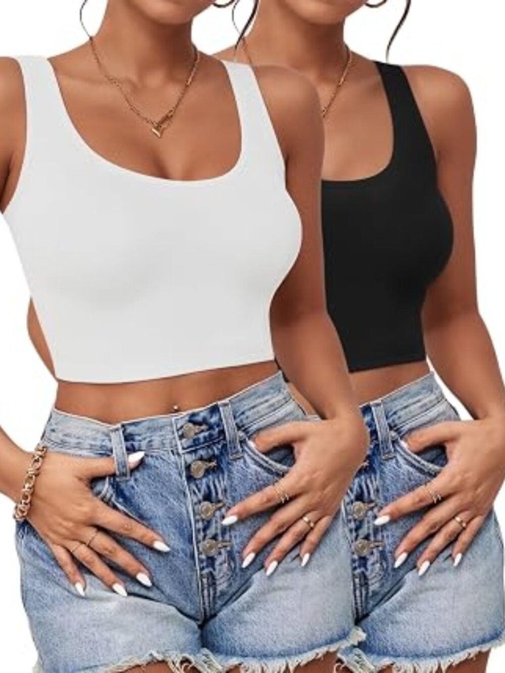 2Pcs Tank Black and White Tops for Women
